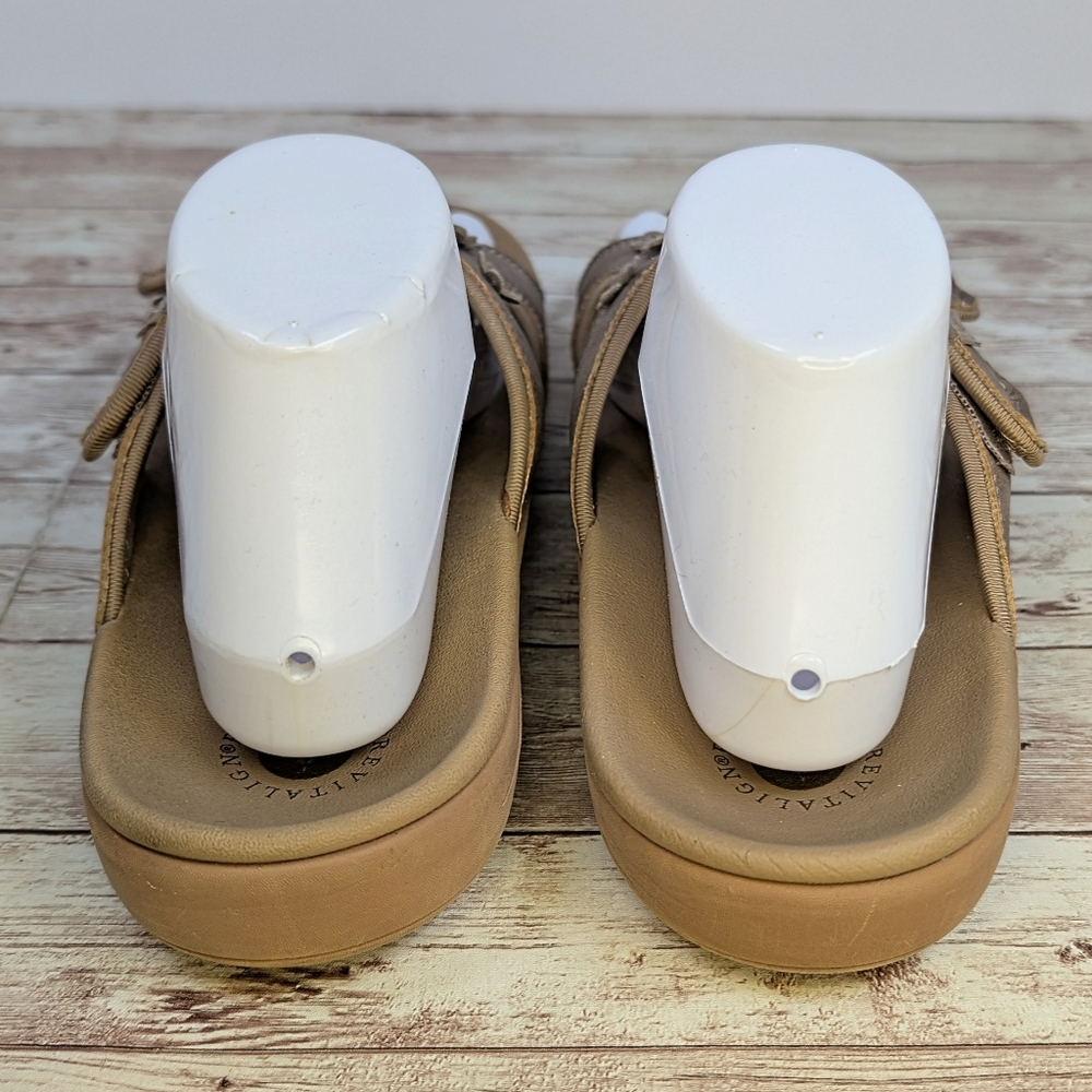 Revitalign Kholo Hampton "Bronze" Tan Velcro Strap Open Toe Slide Sandals 10 - Picture 6 of 13